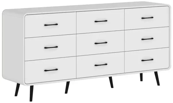 FUFU&GAGA Modern 9-Drawer Dresser, White Storage Dresser with Black Handles & Legs, Wooden Chest of Drawers, (63" W x 30.7" H x 15.7" D),White