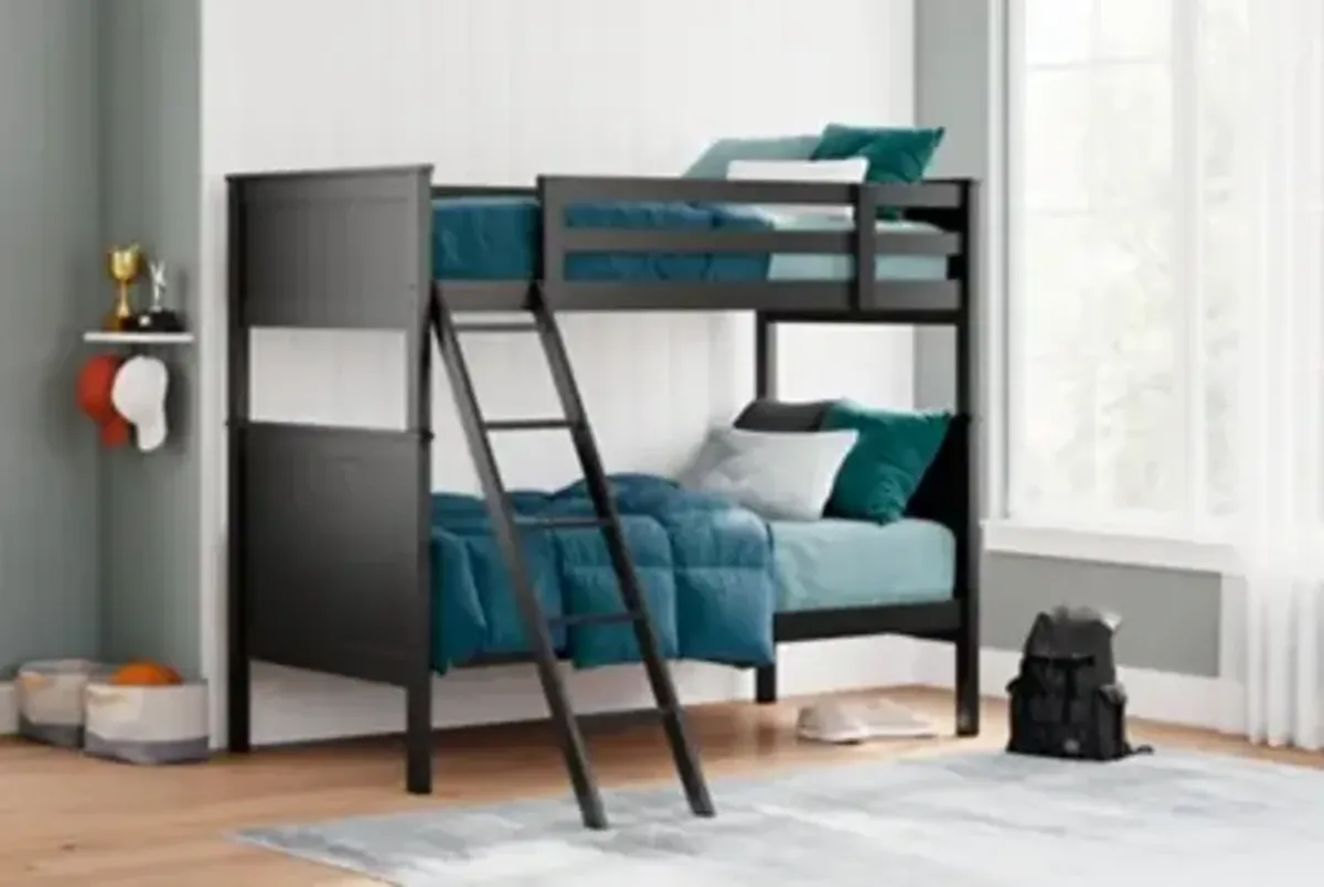 Nextonfort Twin Over Twin Bunk Bed in Black