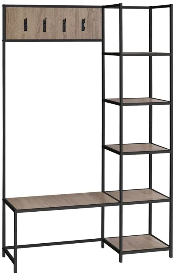 Monarch Specialties I 4511 Bench, Entryway, Hallway, Storage, Organizer, Coat Rack, Hall Tree, Metal, Laminate, Brown, Black, Contemporary, Modern