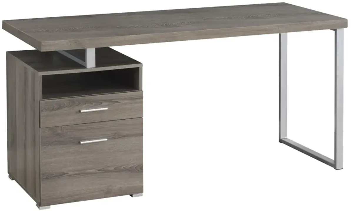 Computer Desk, Home Office, Laptop, Left, Right Set-Up, Storage Drawers, 60"L, Work, Metal, Laminate, Brown, Grey, Contemporary, Modern