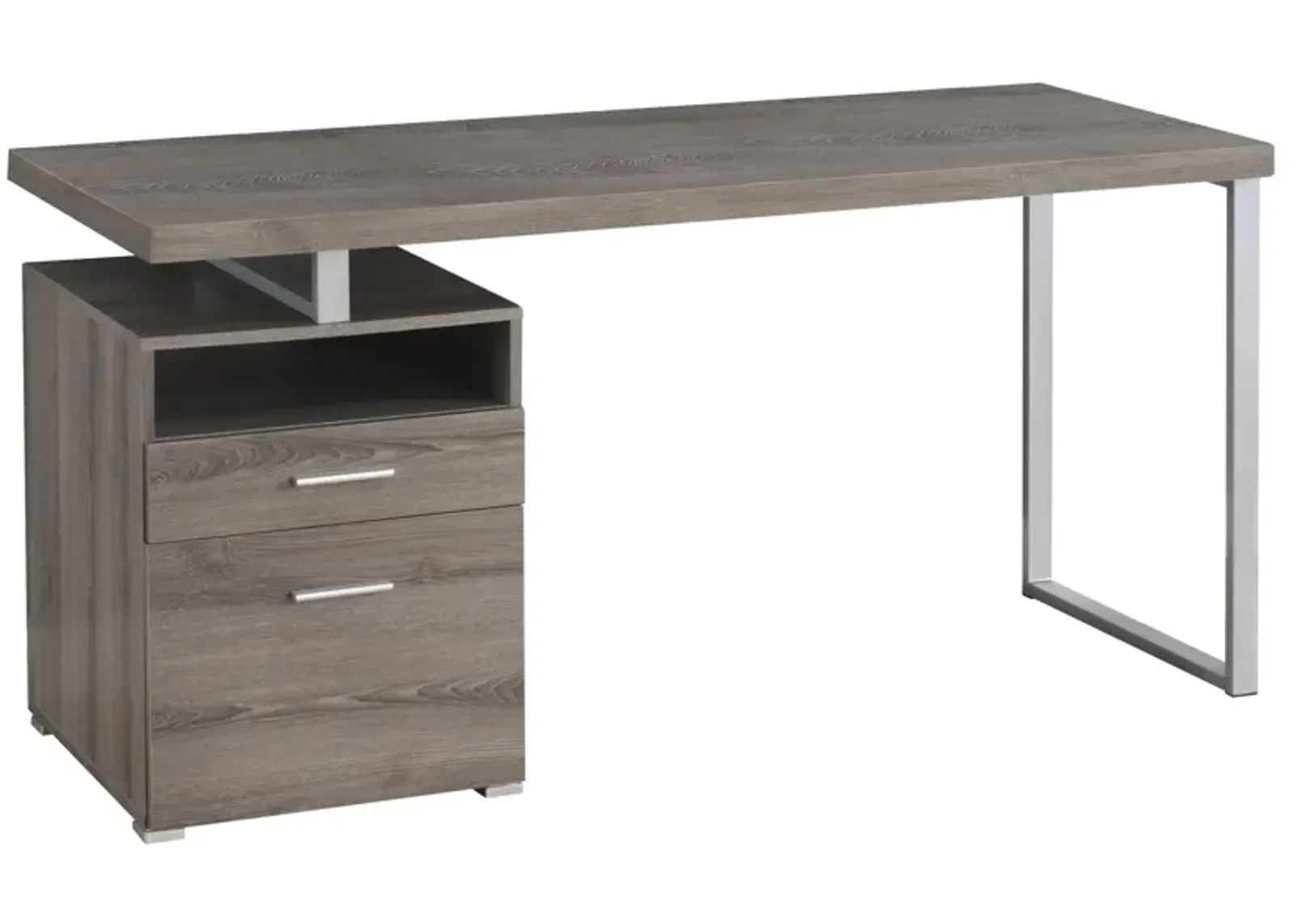 Computer Desk, Home Office, Laptop, Left, Right Set-Up, Storage Drawers, 60"L, Work, Metal, Laminate, Brown, Grey, Contemporary, Modern