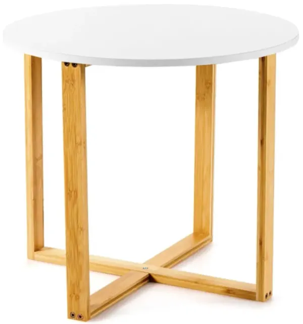 Multifunctional Round Side End Table with Bamboo Legs and X-Shaped Base