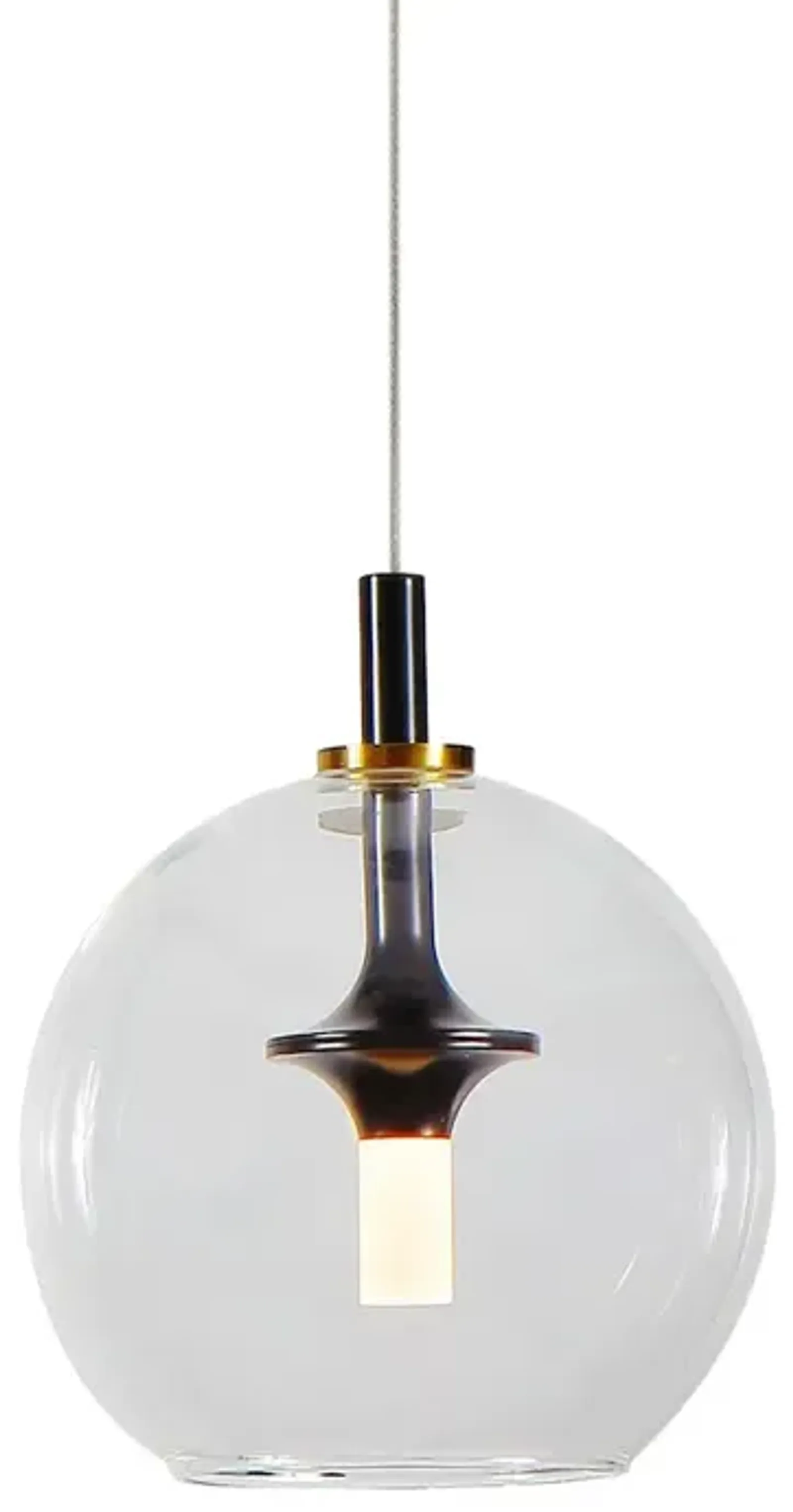 VONN Lighting Integrated LED Height Adjustable Pendant Light with Glass Shade in Antique Brass