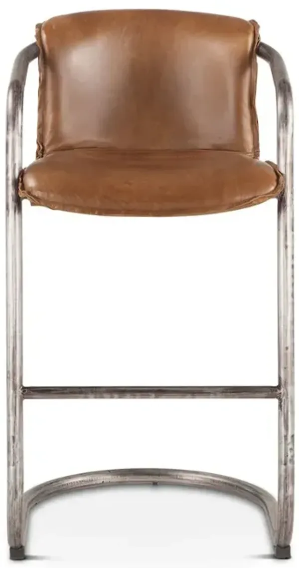 World Interiors Chiavari Distressed Chestnut Leather Bar Chairs - Set Of 2
