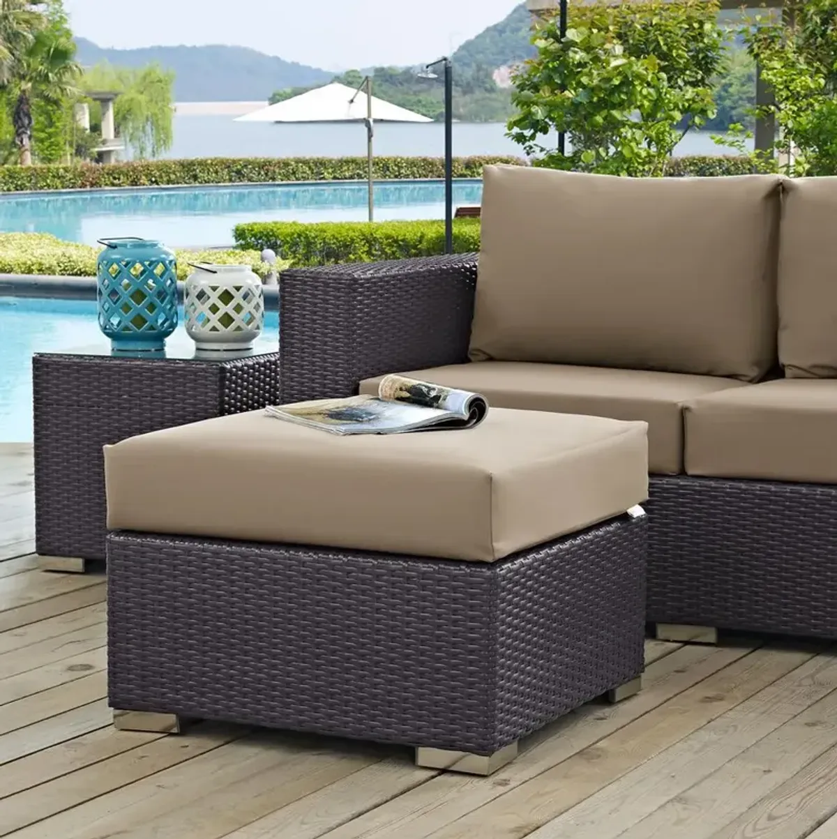 Modway Convene Outdoor Patio Fabric Square Ottoman