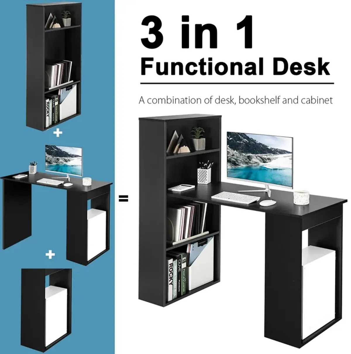 Costway Computer Desk Writing  Workstation Office w/6-Tier Storage Shelves Black