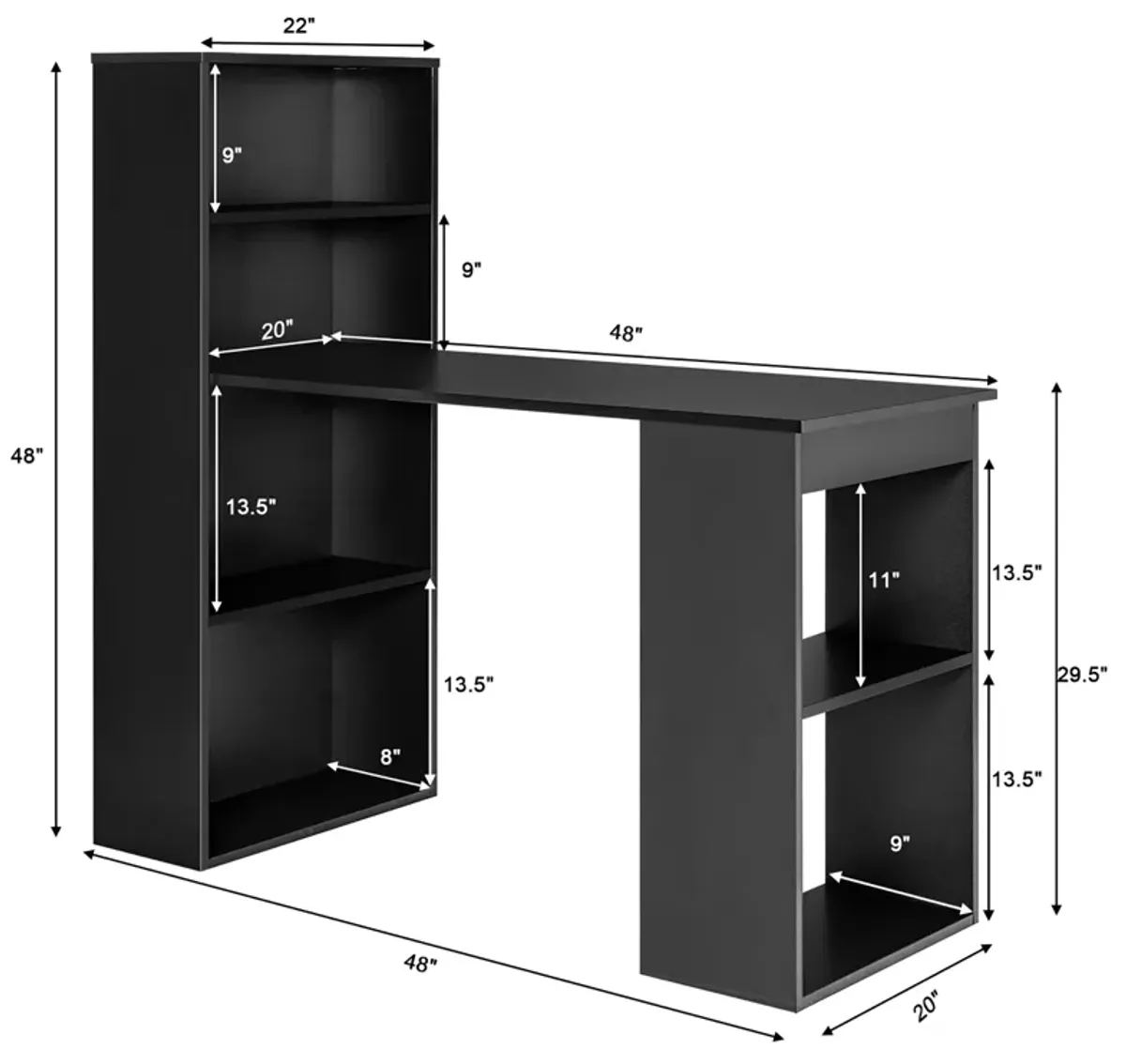 Costway Computer Desk Writing  Workstation Office w/6-Tier Storage Shelves Black