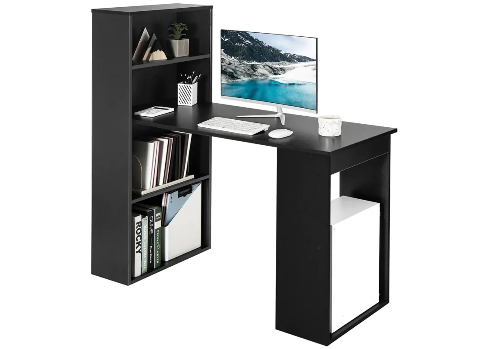 Costway Computer Desk Writing  Workstation Office w/6-Tier Storage Shelves Black