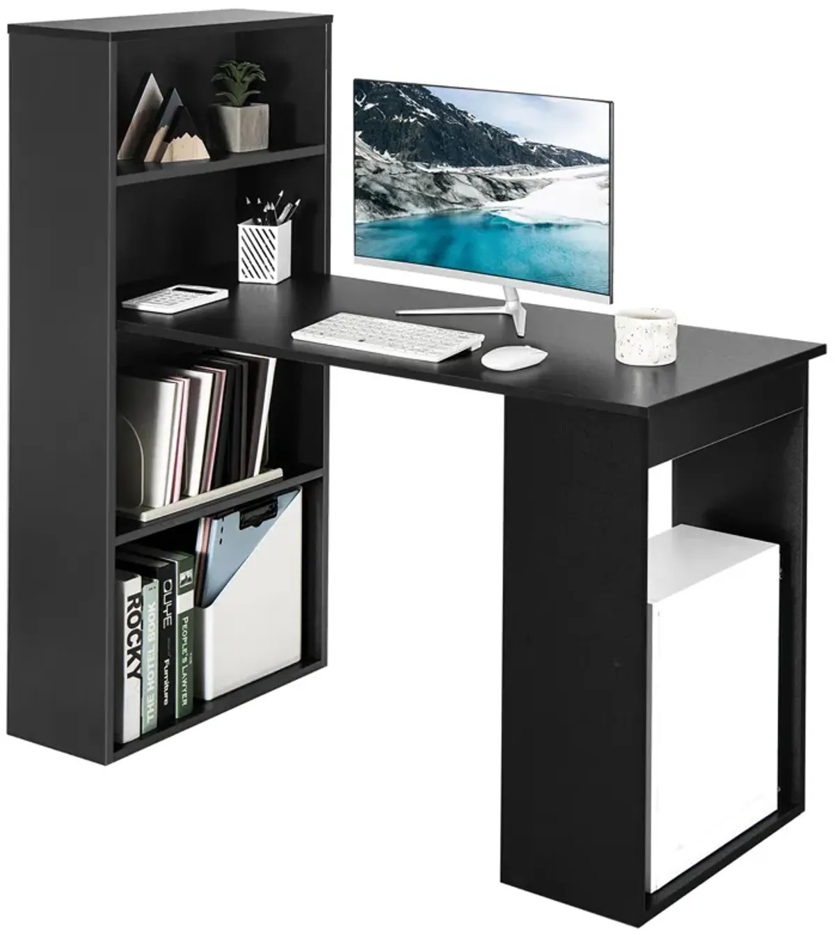 Costway Computer Desk Writing  Workstation Office w/6-Tier Storage Shelves Black