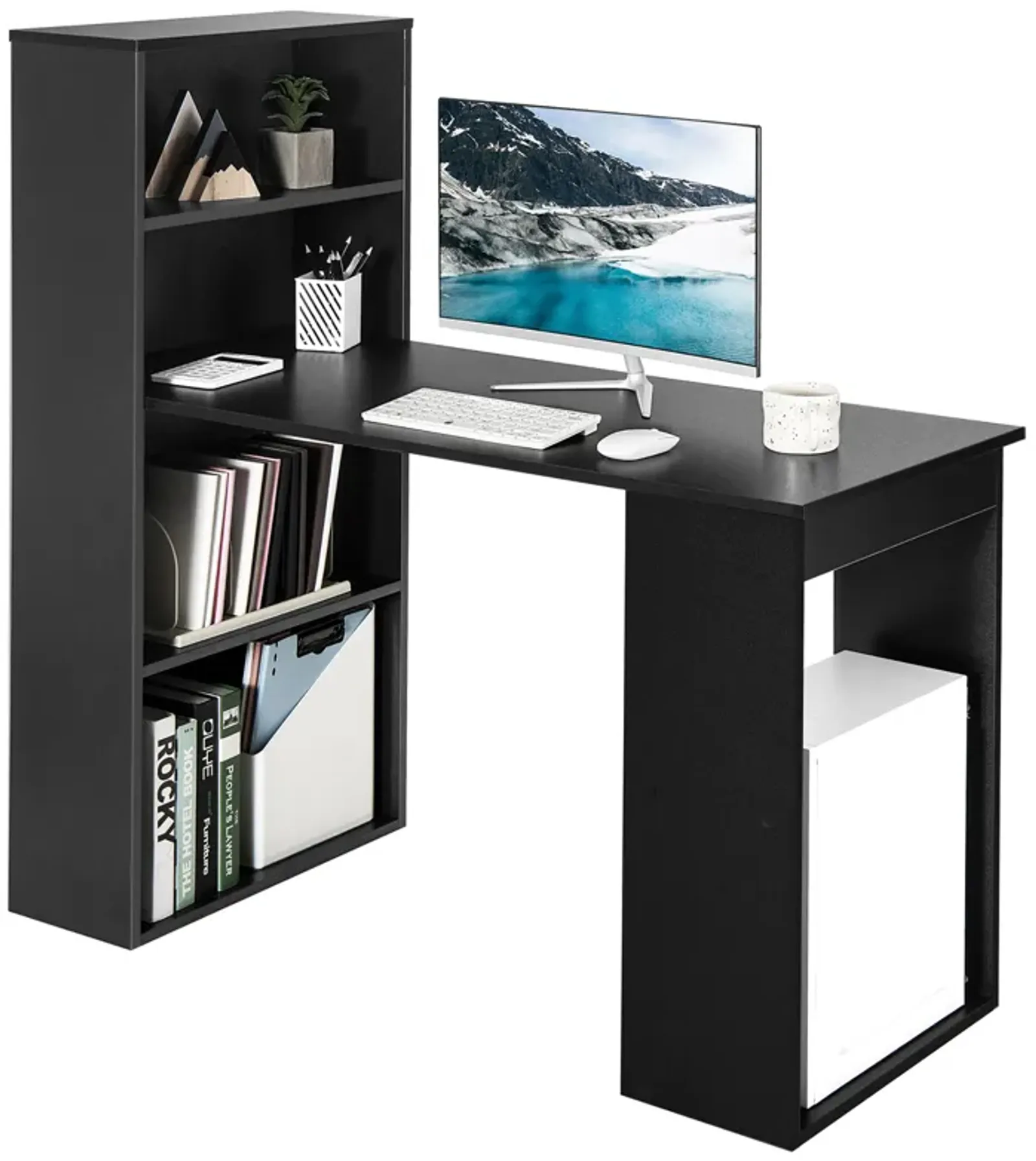 Costway Computer Desk Writing  Workstation Office w/6-Tier Storage Shelves Black