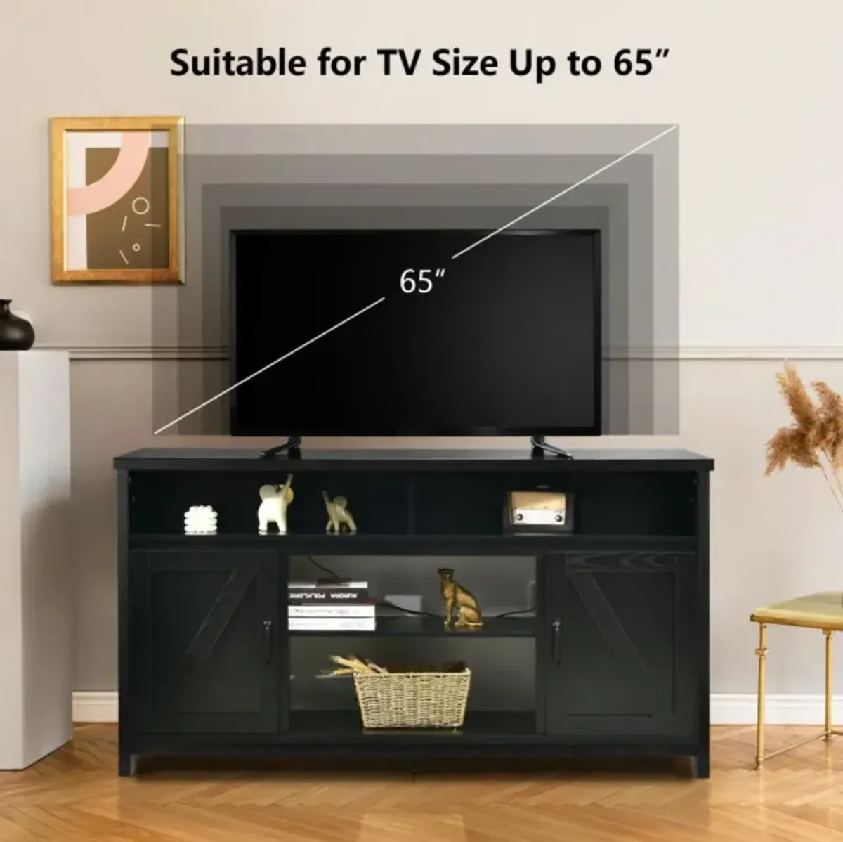 Hivvago TV Stand Media Center Console Cabinet with Barn Door for TV's