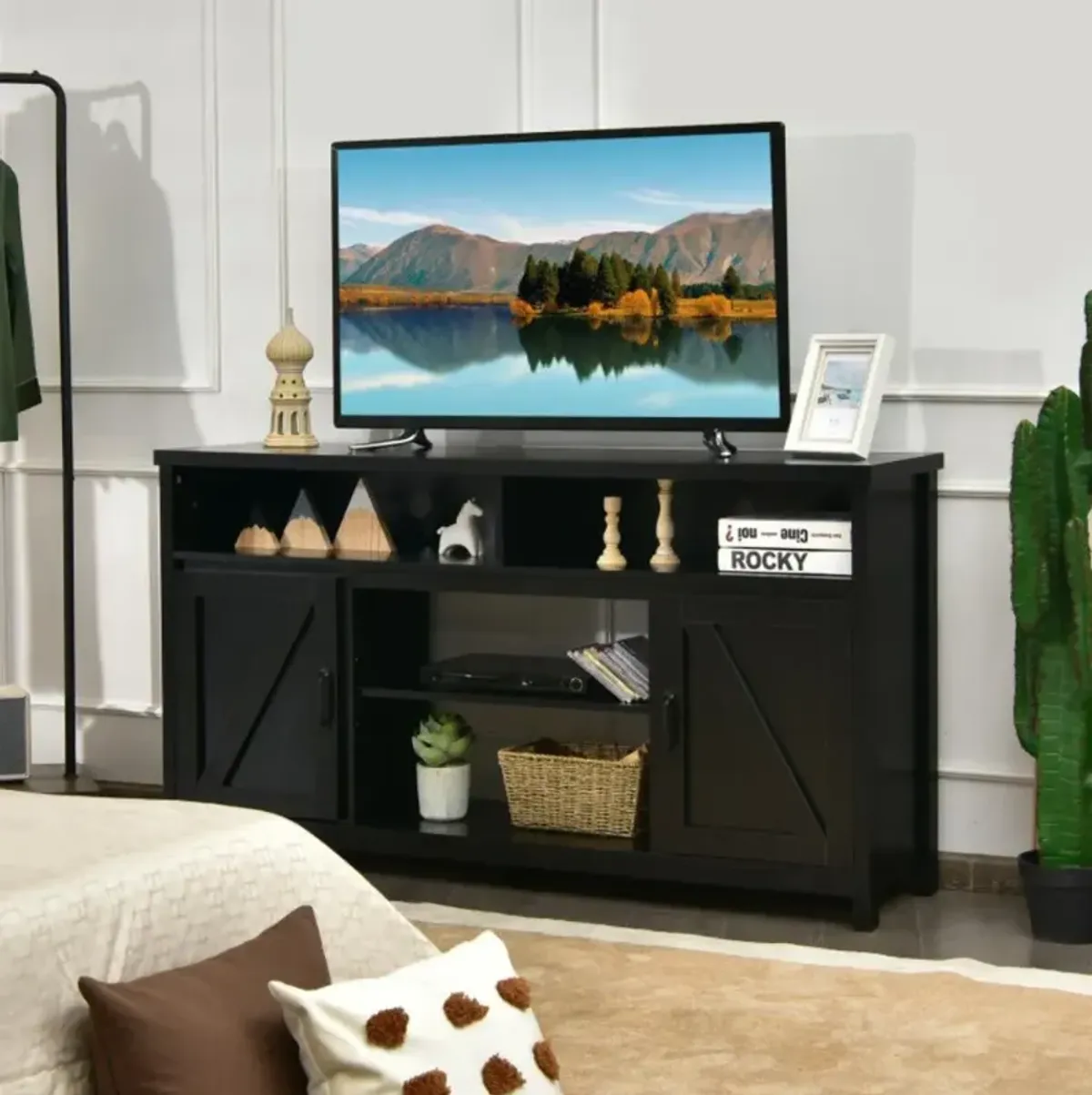 Hivvago TV Stand Media Center Console Cabinet with Barn Door for TV's