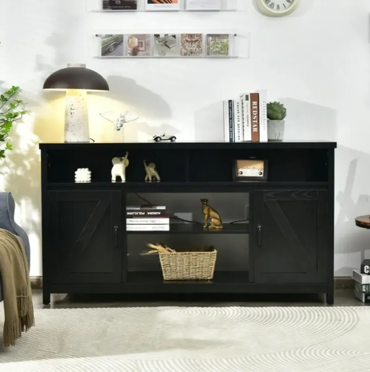 Hivvago TV Stand Media Center Console Cabinet with Barn Door for TV's