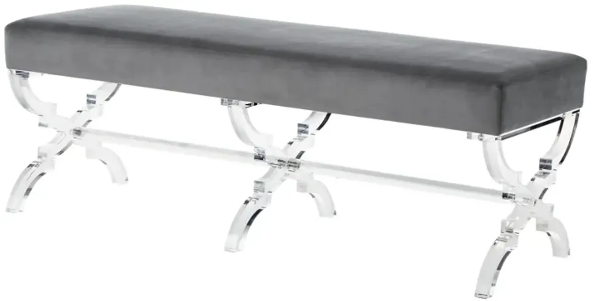 48 gray And clear Upholstered Velvet Bench