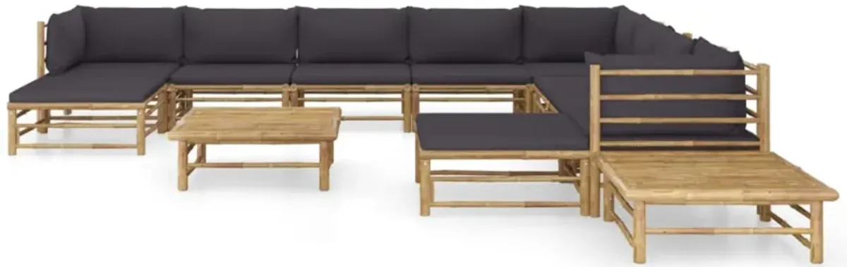 vidaXL 12 Piece Garden Lounge Set with Dark Gray Cushions Bamboo