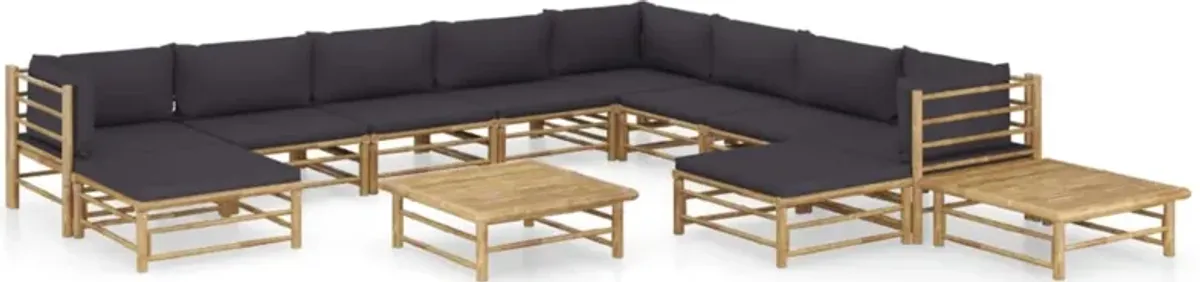 vidaXL 12 Piece Garden Lounge Set with Dark Gray Cushions Bamboo