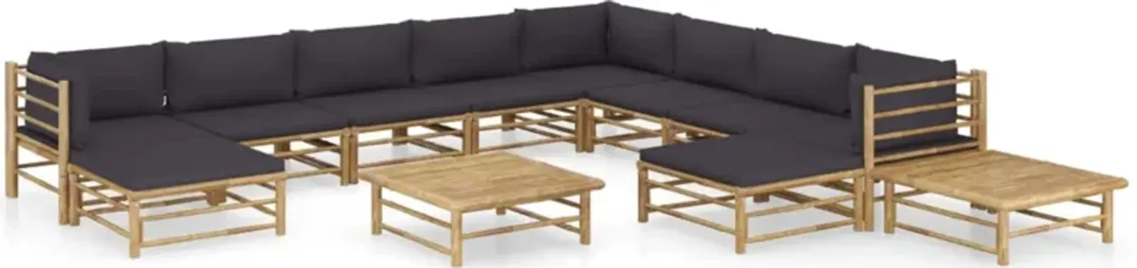 vidaXL 12 Piece Garden Lounge Set with Dark Gray Cushions Bamboo