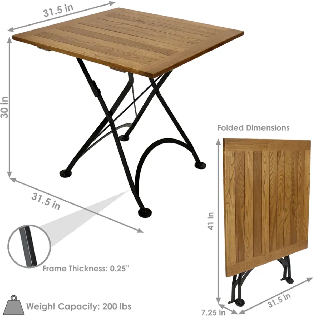 Sunnydaze 31.5 in European Chestnut Wood Folding Square Patio Bistro Table