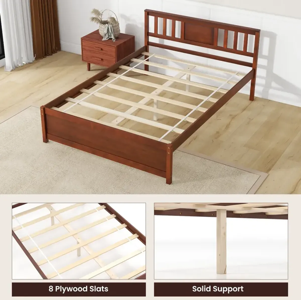 Wooden Platform Bed with Headboard and Slat Support, Sturdy Frame for a Comfortable and Stylish Bedroom