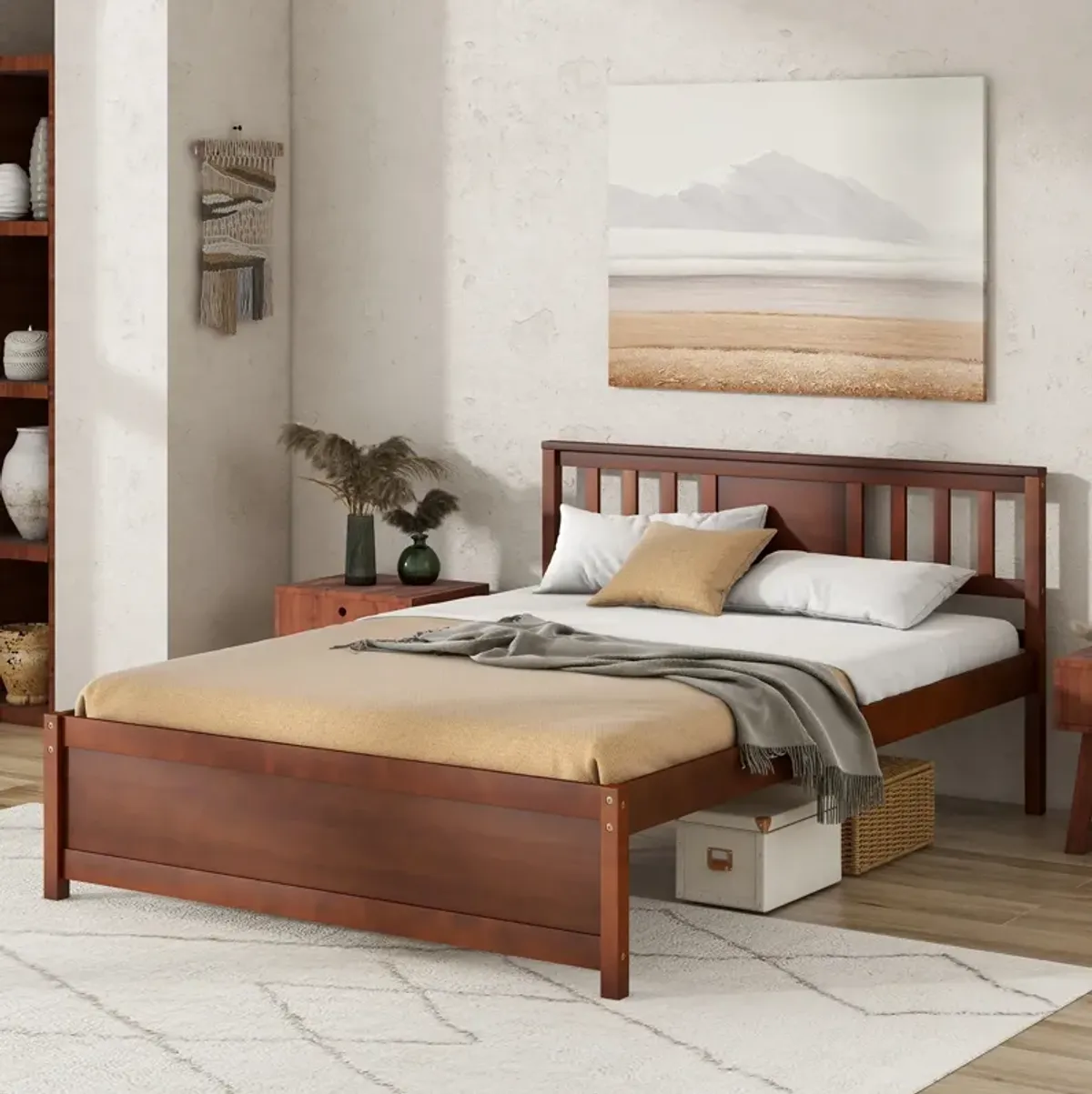 Wooden Platform Bed with Headboard and Slat Support, Sturdy Frame for a Comfortable and Stylish Bedroom