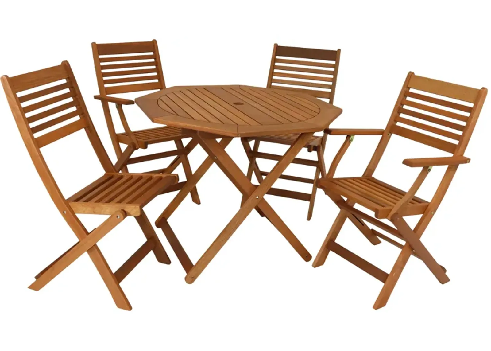 Sunnydaze Meranti Wood 5-Piece Folding Patio Dining Table and Chairs Set