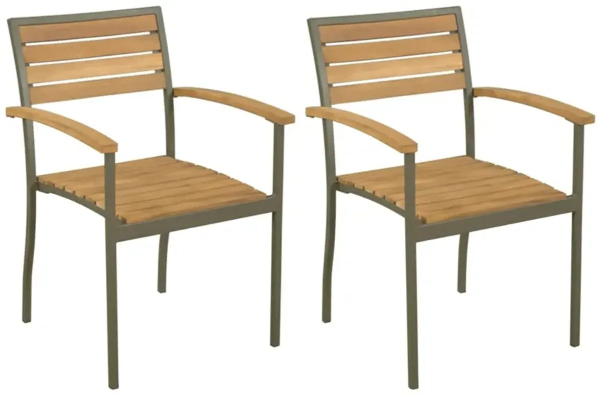 vidaXL Stackable Outdoor Chairs 2 pcs Solid Acacia Wood and Steel