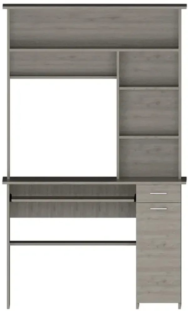 Streamdale Aberdeen 2-Drawer 7-Shelf Computer Desk With Hutch Light Gray