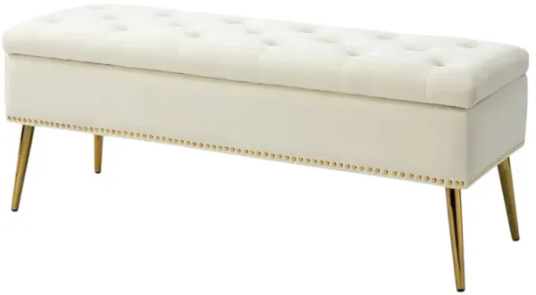 Mid-Century Modern Bed Storage Bench with Velvet Seat