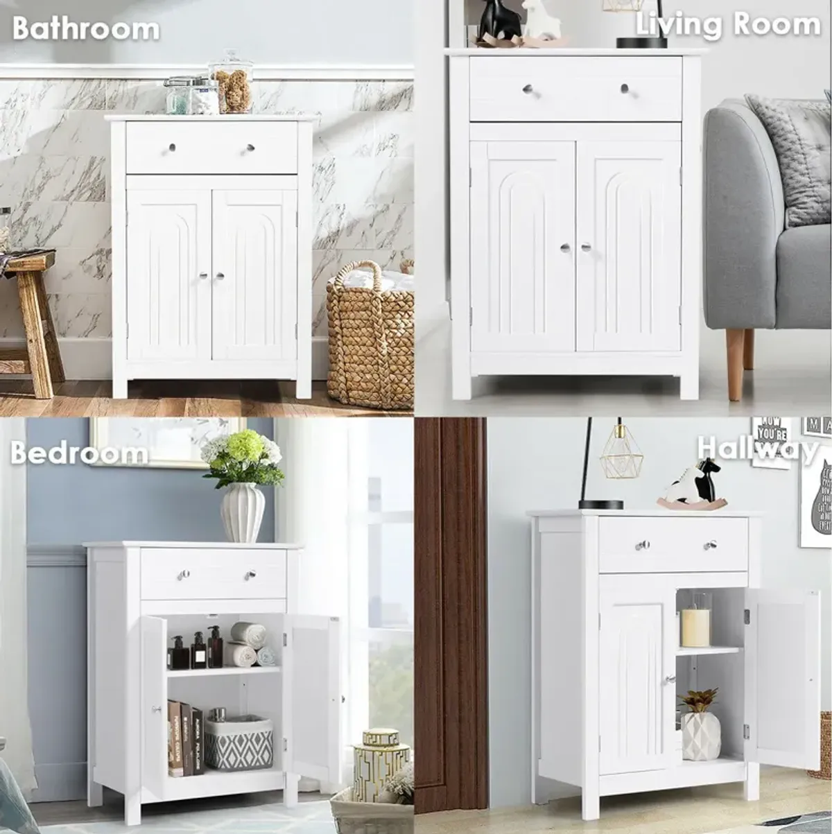 Costway Bathroom Storage Cabinet Free Standing Large Drawer W/Adjustable Shelf White