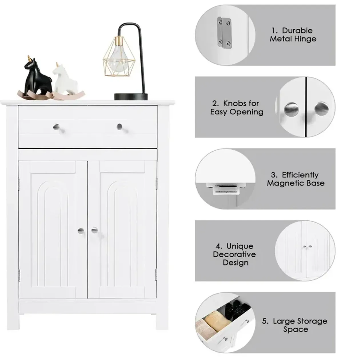 Costway Bathroom Storage Cabinet Free Standing Large Drawer W/Adjustable Shelf White