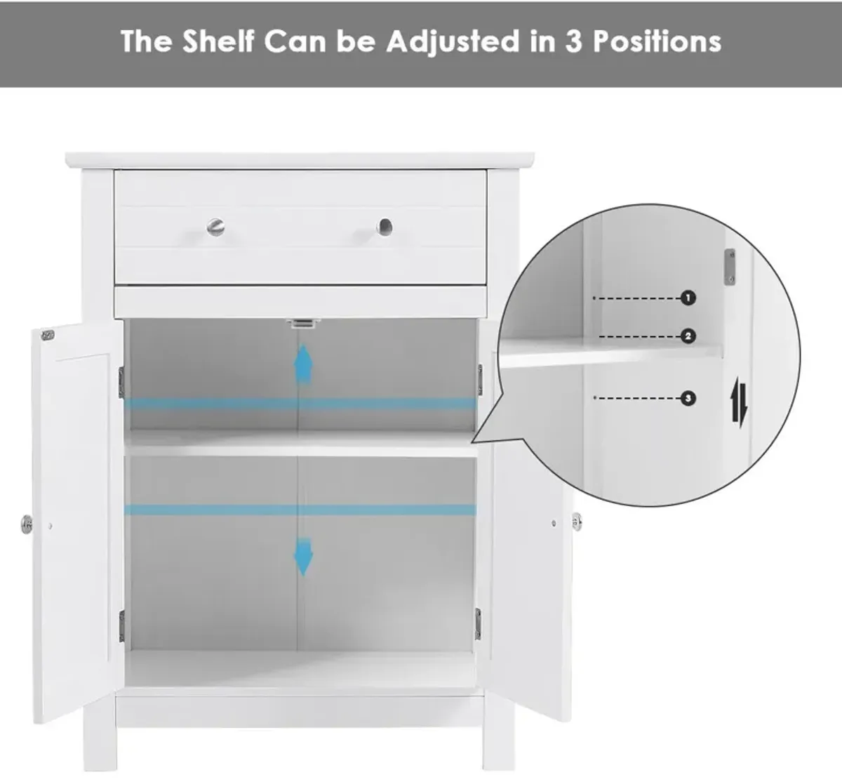 Costway Bathroom Storage Cabinet Free Standing Large Drawer W/Adjustable Shelf White