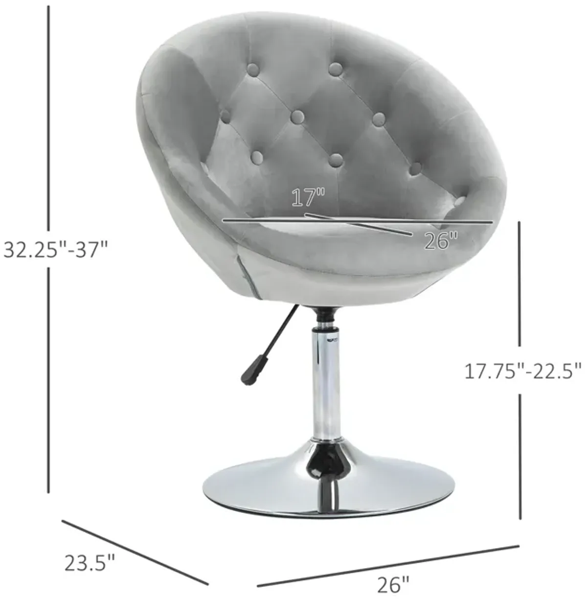 Gray Vanity Seat: Modern Tufted Swivel Chair with Chrome Frame