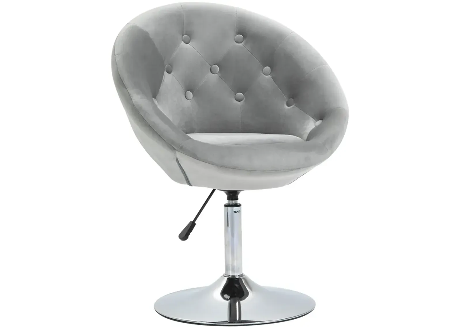 Gray Vanity Seat: Modern Tufted Swivel Chair with Chrome Frame