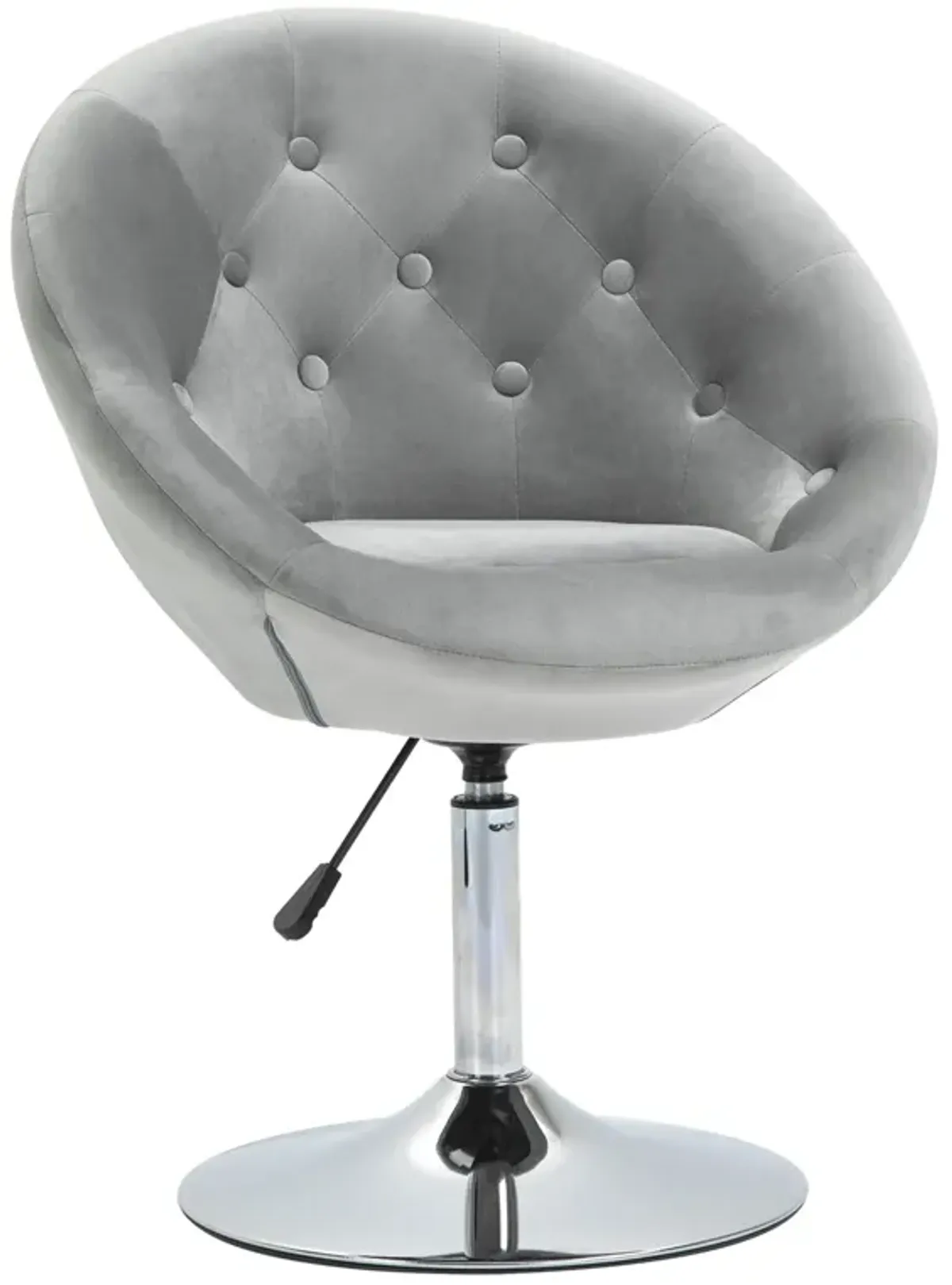 Gray Vanity Seat: Modern Tufted Swivel Chair with Chrome Frame