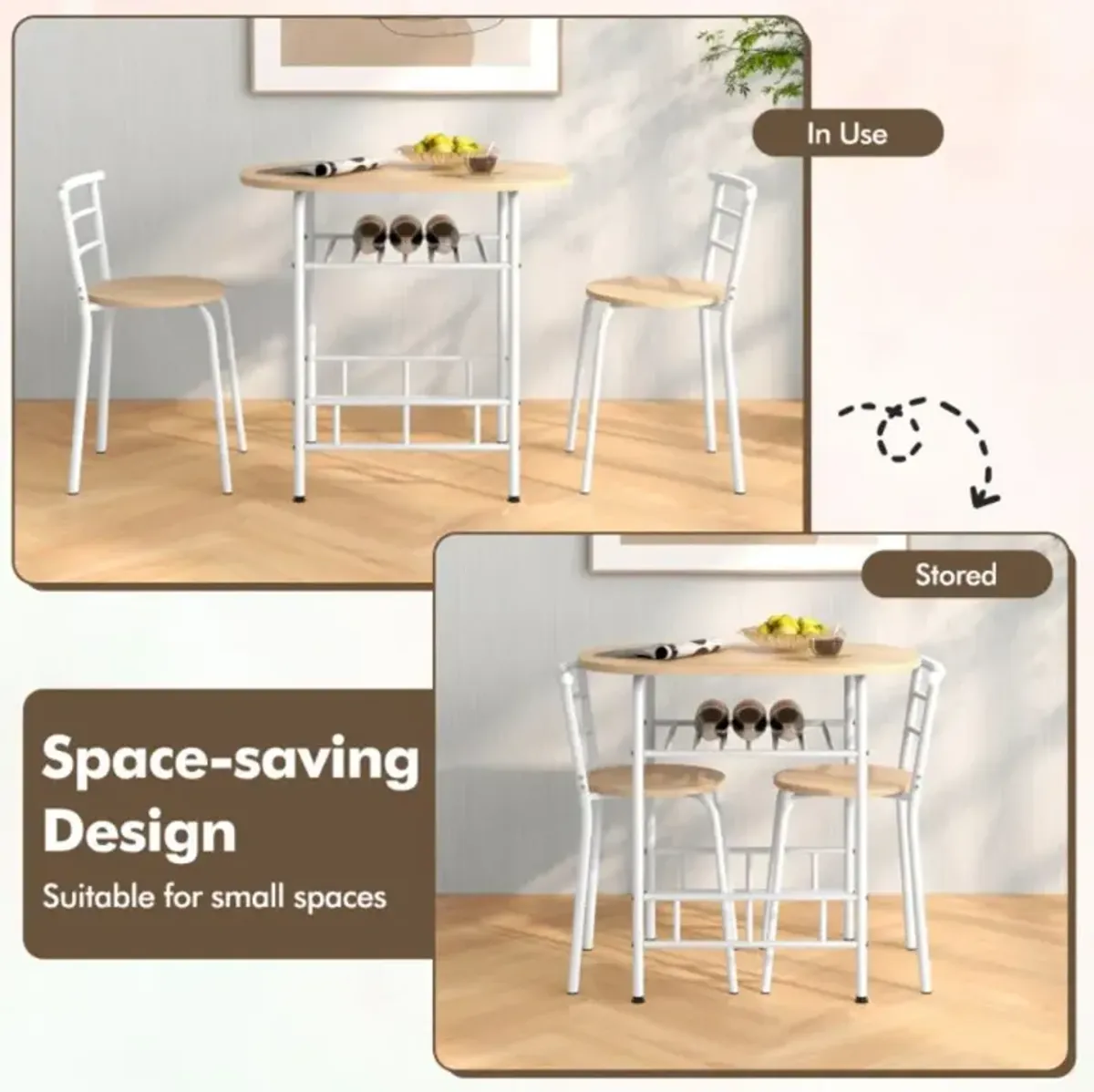 Hivvago 3-Piece Space-Saving Bistro Set for Kitchen and Apartment