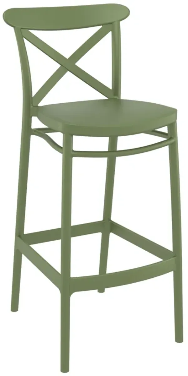 41.75" Olive Green Solid X Accented Outdoor Patio Bar Stool