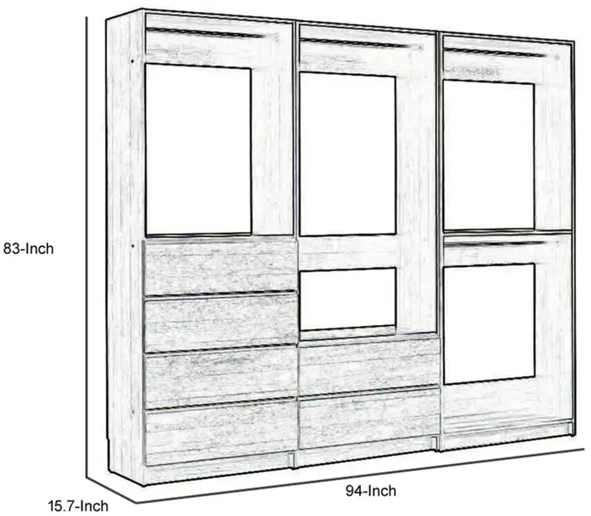 Dee Modular Closet System, 4 Hanging Rods, 6 Drawers, Dark Gray Wood - Benzara