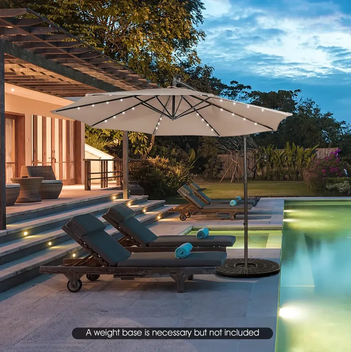 10 Feet Patio Solar Powered Cantilever Umbrella with Tilting System