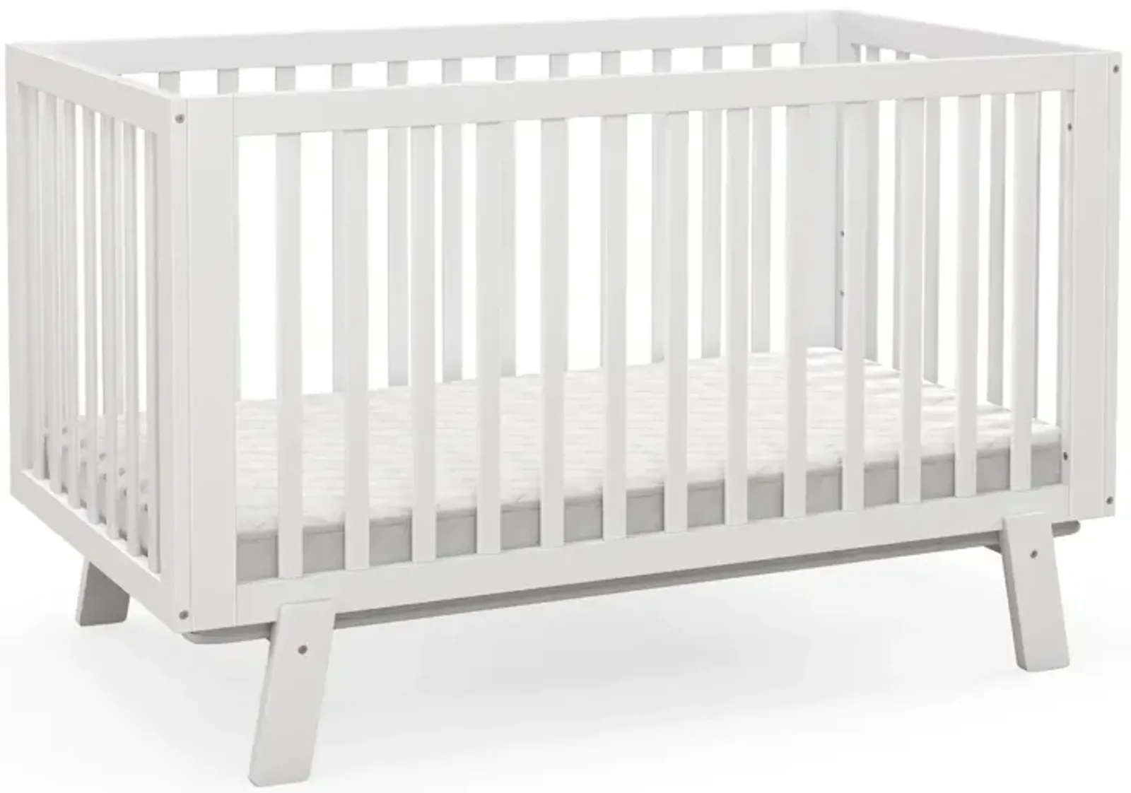 Rubber Wood Baby Crib with Adjustable Mattress Heights and Guardrails-White