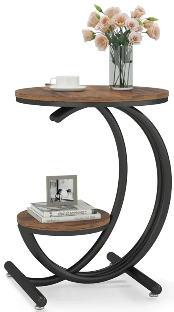 Tribesigns Round End Table, Rustic Side Table with Storage Shelf, Industrial Bed Side Table Nightstand for Living Room, Bedroom (1, Brown/Black)