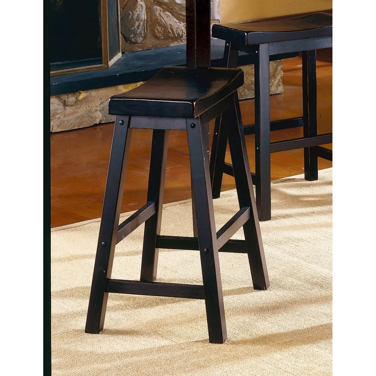 Finish 24-Inch Counter Height Stools Set Of 2 Piece Saddle Seat Solid Wood Casual Dining