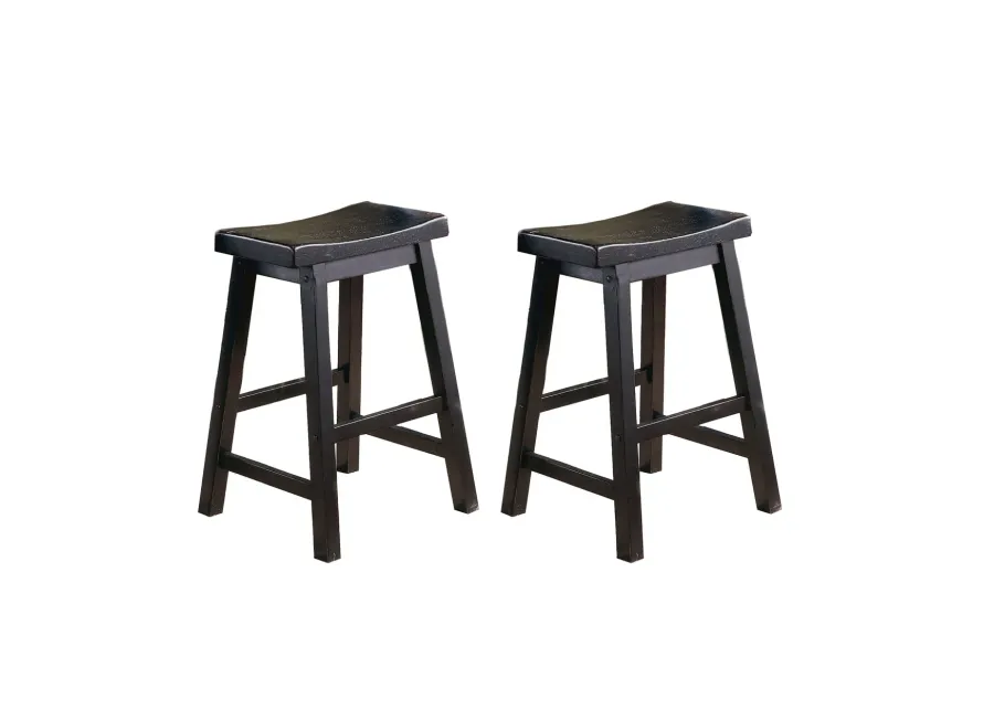 Finish 24-Inch Counter Height Stools Set Of 2 Piece Saddle Seat Solid Wood Casual Dining