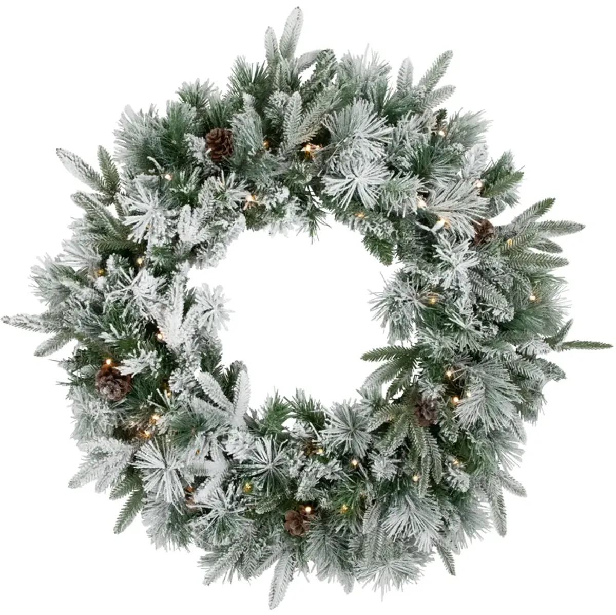 Pre-Lit Flocked Rosemary Emerald Angel Pine Artificial Christmas Wreath - 30-Inch  Clear LED Lights