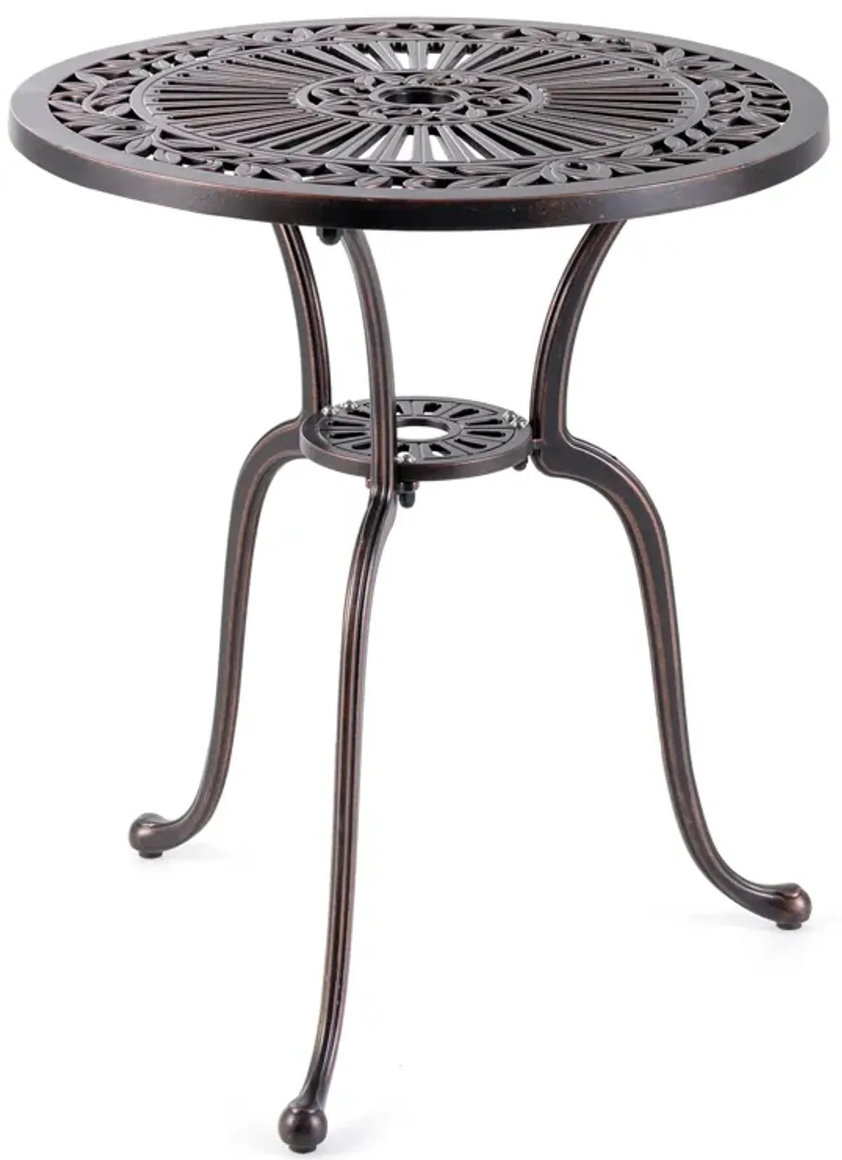 24 Inch Round Cast Aluminum Table Patio Dining Bistro Table with 2 Inch Umbrella Hole-Copper