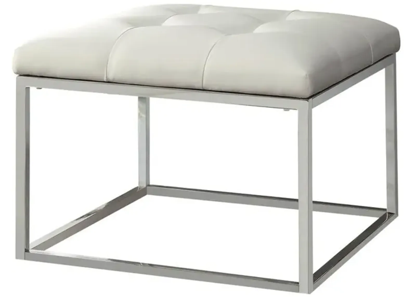 Swanson Upholstered Tufted Ottoman White and Chrome