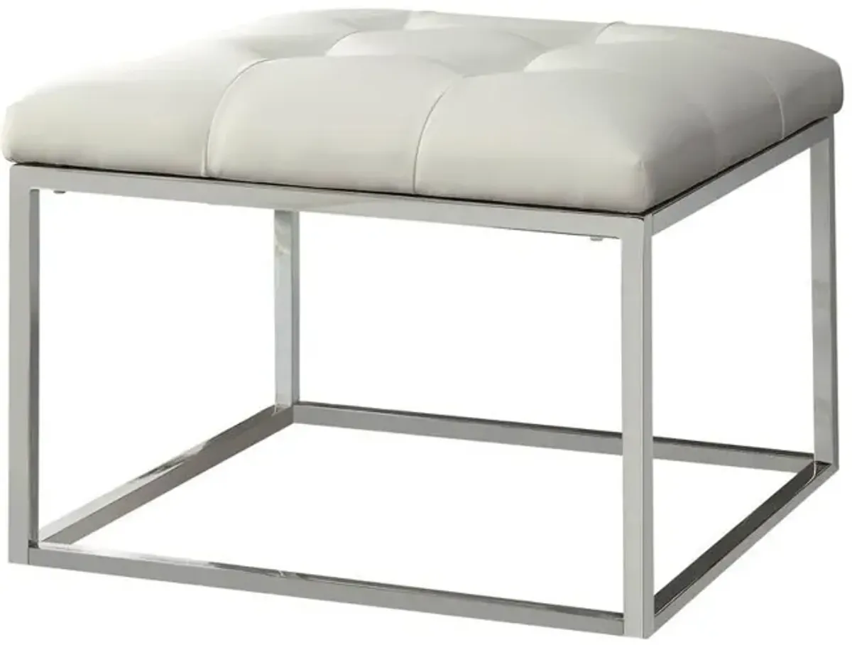 Swanson Upholstered Tufted Ottoman White and Chrome