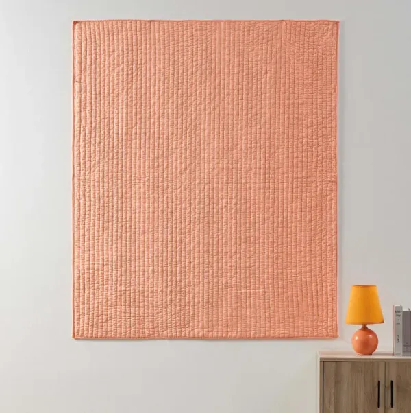 Greenland Home Fashions Monterrey Finely Stitched Throw Blanket Classic Solid Color Style 50" x 60" Coral
