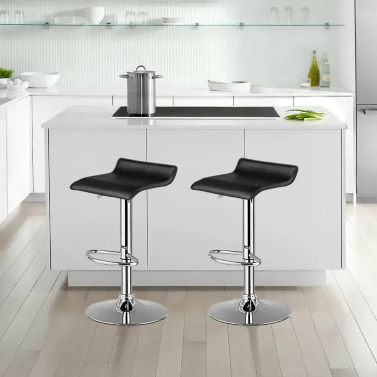 Hivvago Set of 2 Adjustable PU Leather Backless Bar Stools