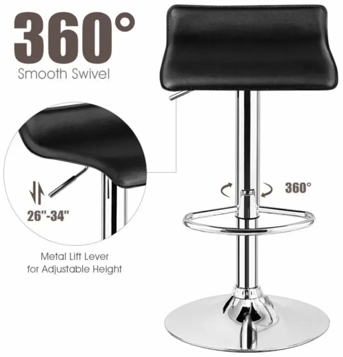 Hivvago Set of 2 Adjustable PU Leather Backless Bar Stools