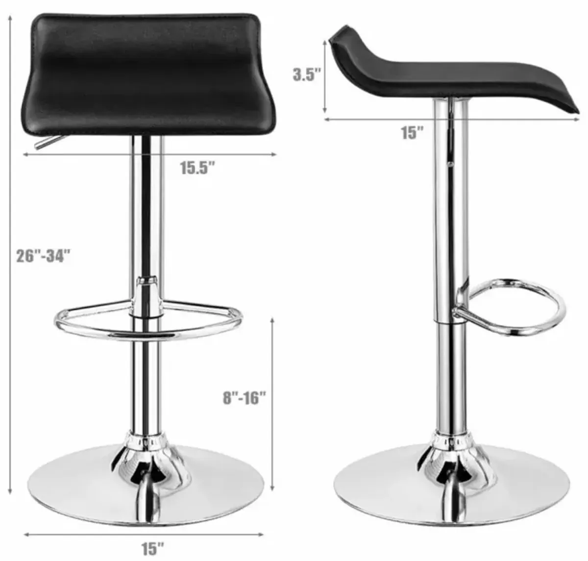 Hivvago Set of 2 Adjustable PU Leather Backless Bar Stools